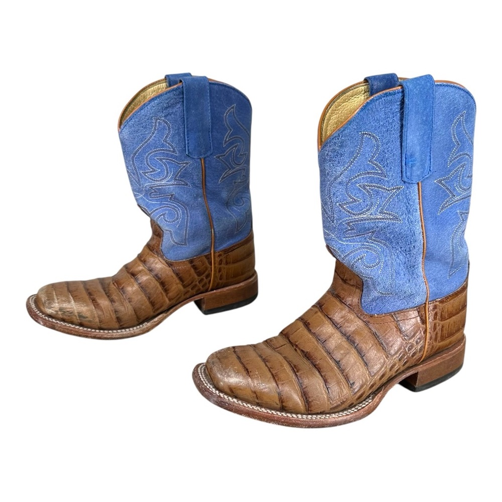 Horse Power Kids Boy’s 3‎ HPK1842 Toasted Caimin Print Royal Blue Cowboy Boots